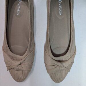 Vivaia Bibi Almond-Toe Taupe Knotted Flats, Size 38.5, US Size 7.5 - Like new